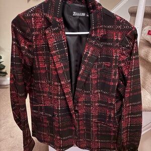 New York and Company Women’s Red and Black Plaid Blazer